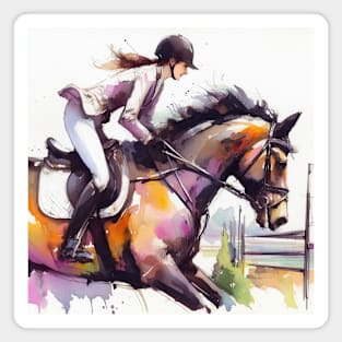 Artistic illustration of equestrian rider jumping a gate Magnet